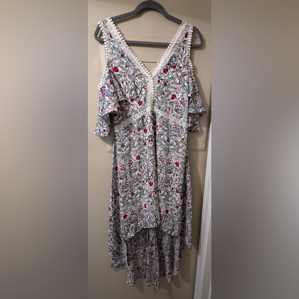 Disney Belle Beauty and the Beast Cold Shoulder High Low Floral Dress Size L